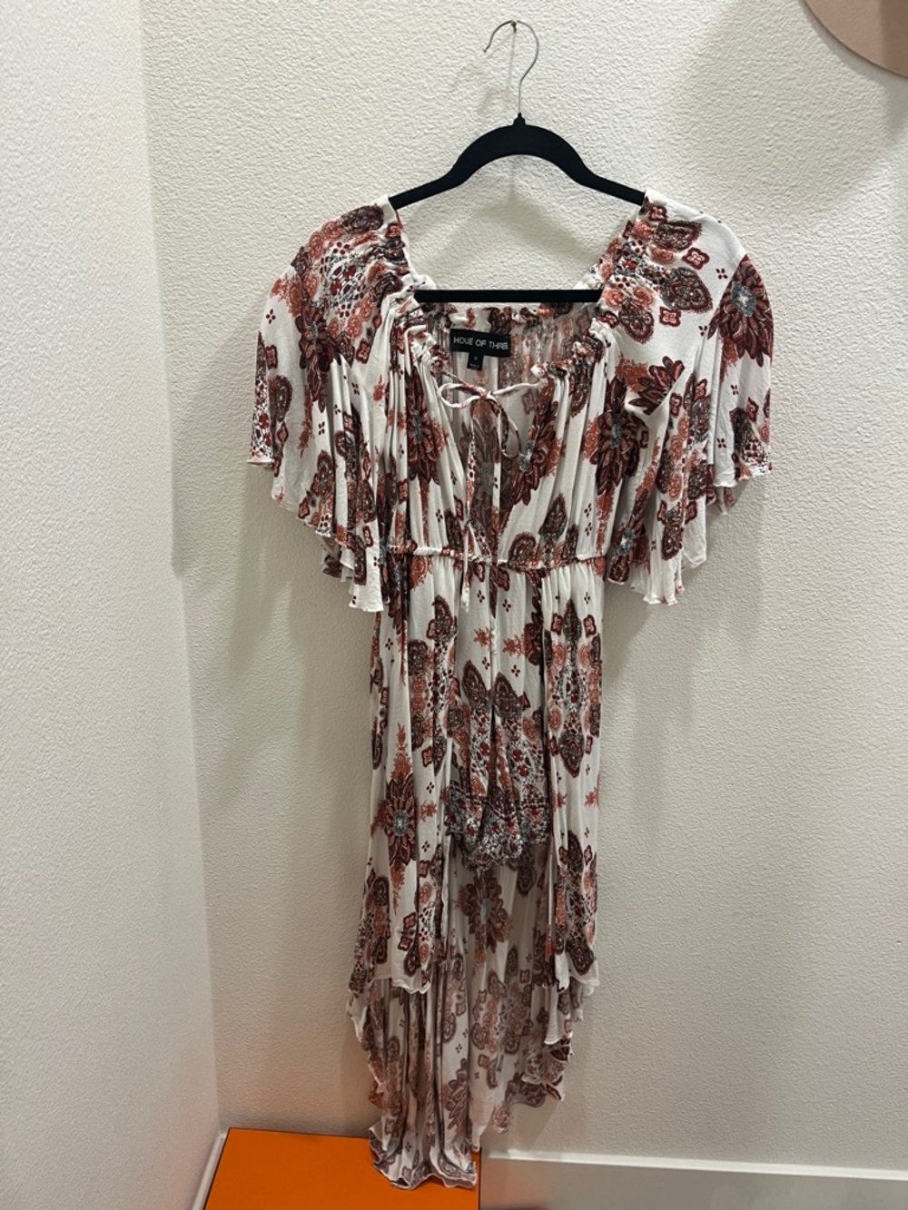 House of Three Floral Cream and Rust Romper Jumpsuit